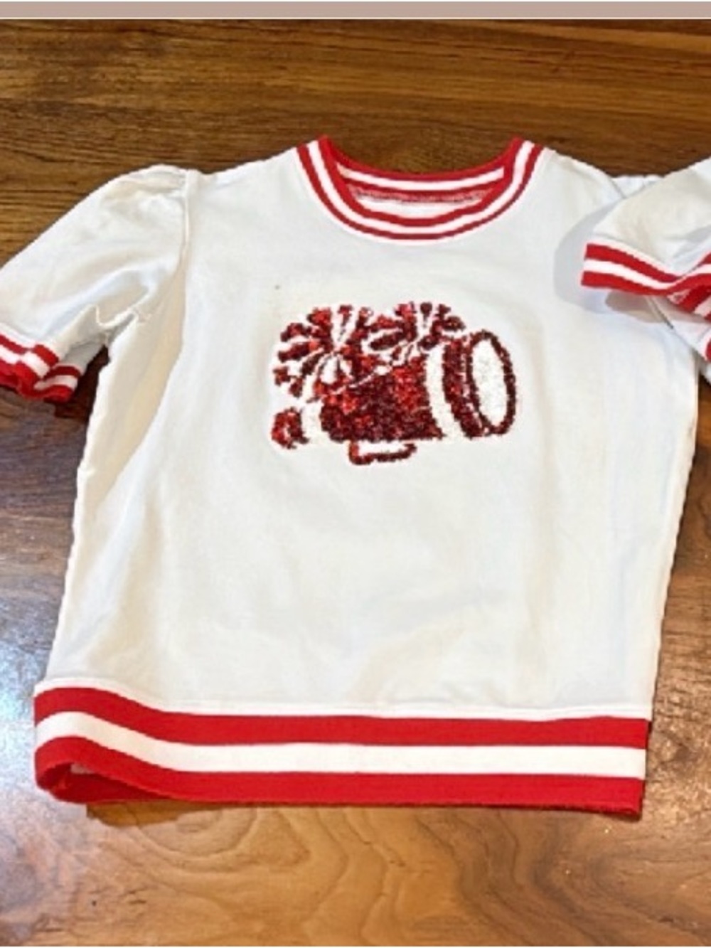 Girls White and Red Pom-Pom Embellished Tee